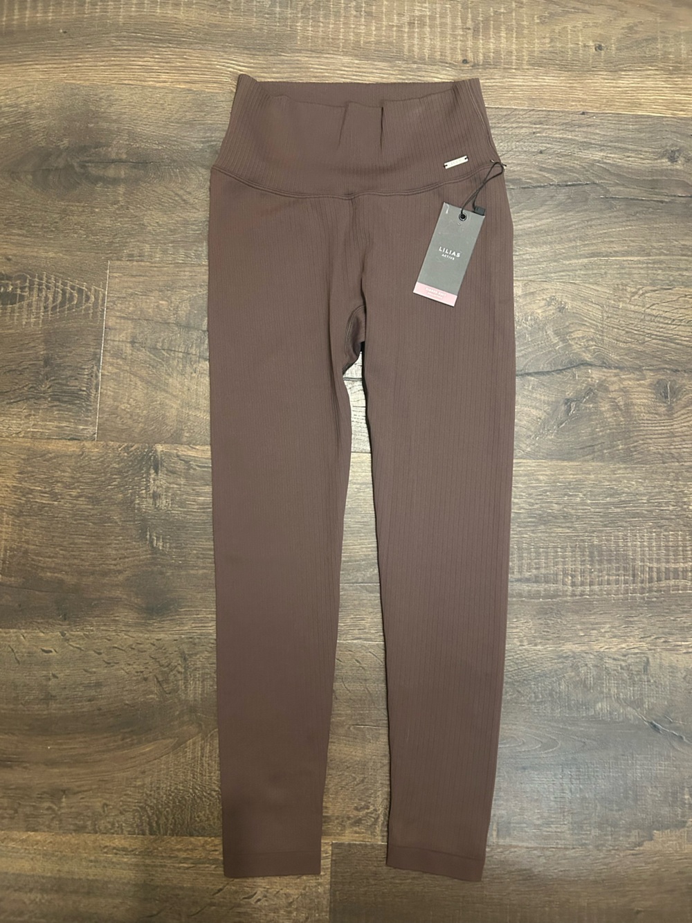 NWT LILIAS Brown Ribbed High-Waist Jogger Leggings size small